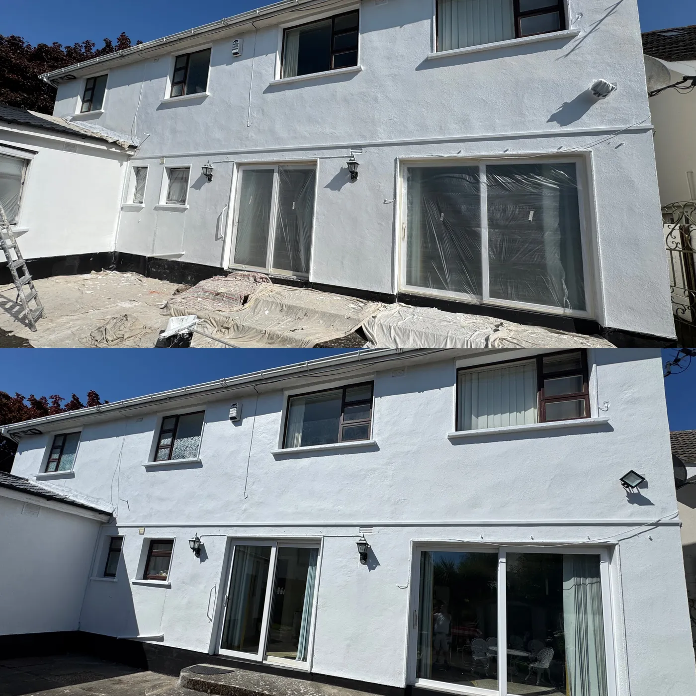 Freshly repainted white render on a two-storey Dublin house exterior in Castleknock